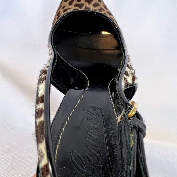 GUCCI Sofia Platform Calf Hair Leopard Print Open Toe Slingback Pumps $850 - Picture 11 of 13